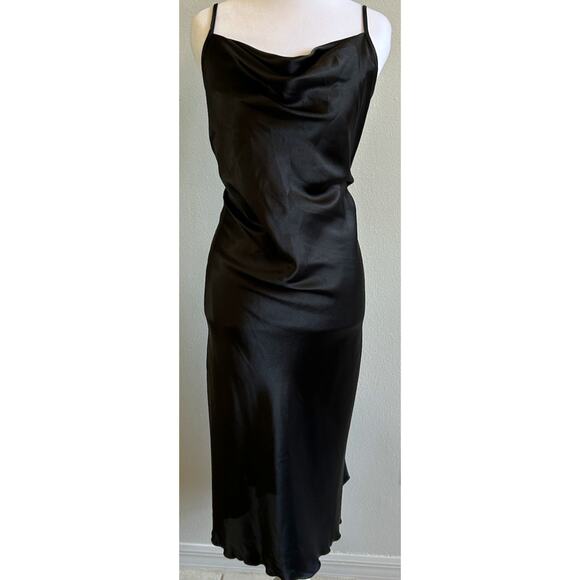Bebe Black Slip Dress M Dark Fairy Gothic Glam Cowl Neck Cocktail Party USA - Picture 1 of 11